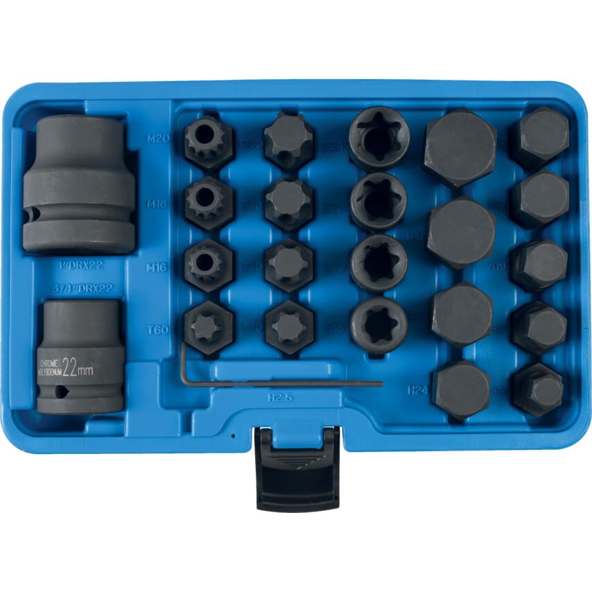 Impact Bit & Socket Set 3/4inch Drive & 1inch Drive 24-Pieces