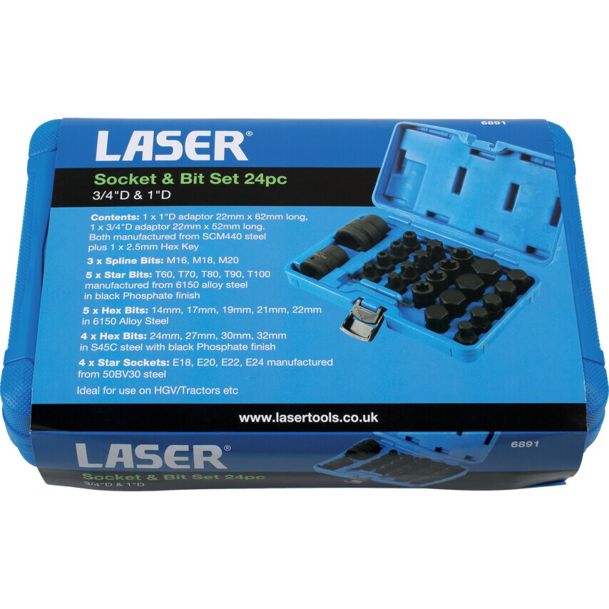 Impact Bit & Socket Set 3/4inch Drive & 1inch Drive 24-Pieces