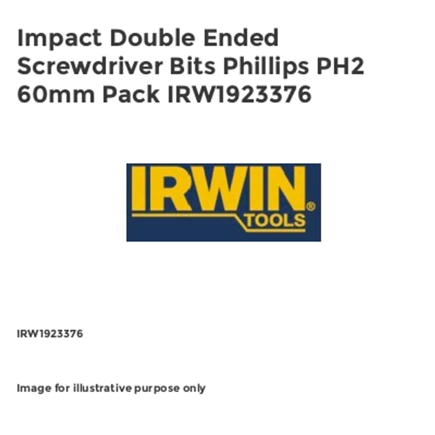 Impact Double Ended Screwdriver Bits Phillips PH2 60mm Pack IRW1923376