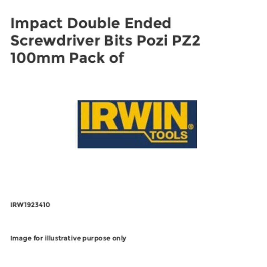 Impact Double Ended Screwdriver Bits Pozi PZ2 100mm Pack of