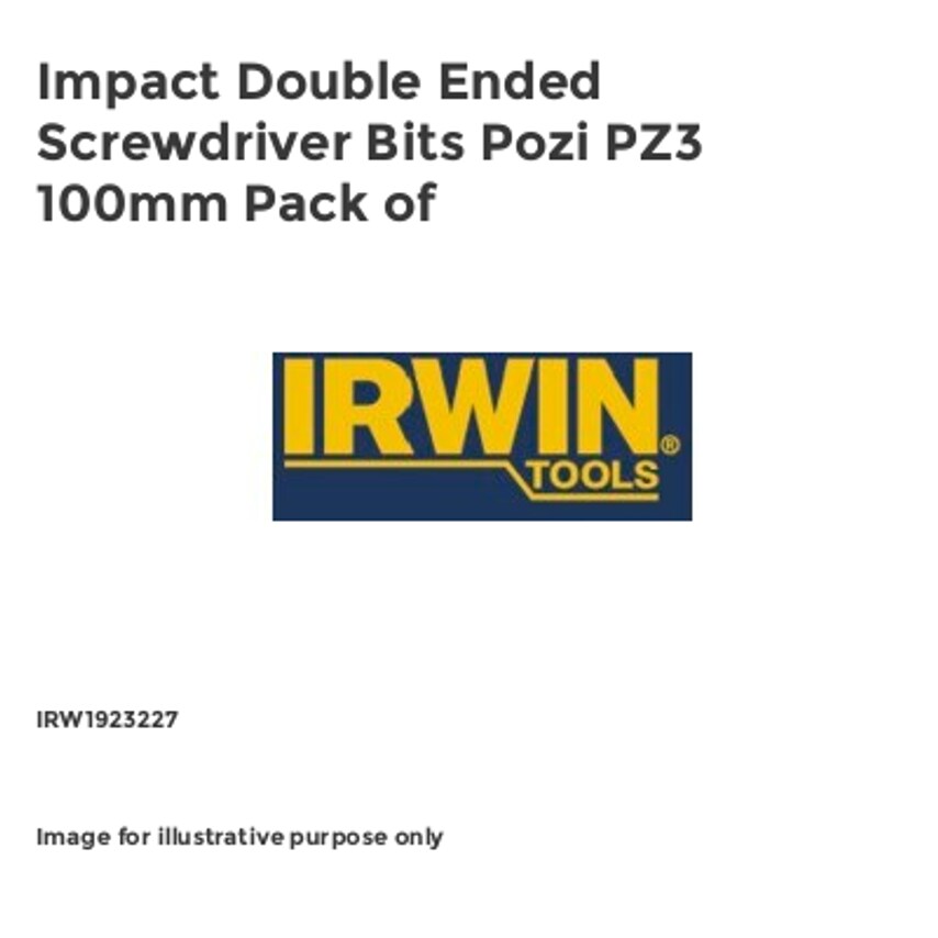 Impact Double Ended Screwdriver Bits Pozi PZ3 100mm Pack of