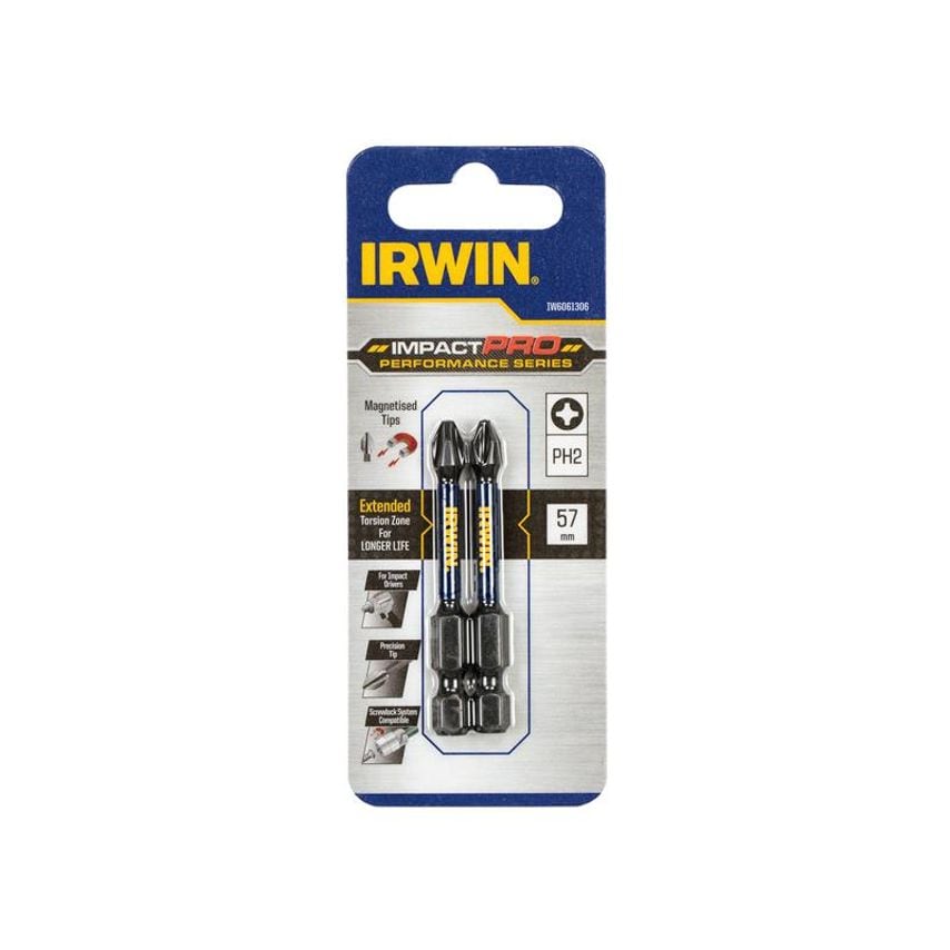 Impact Pro Performance Screwdriver Bits PH2 57mm (Pack 2) IRWIW6061306