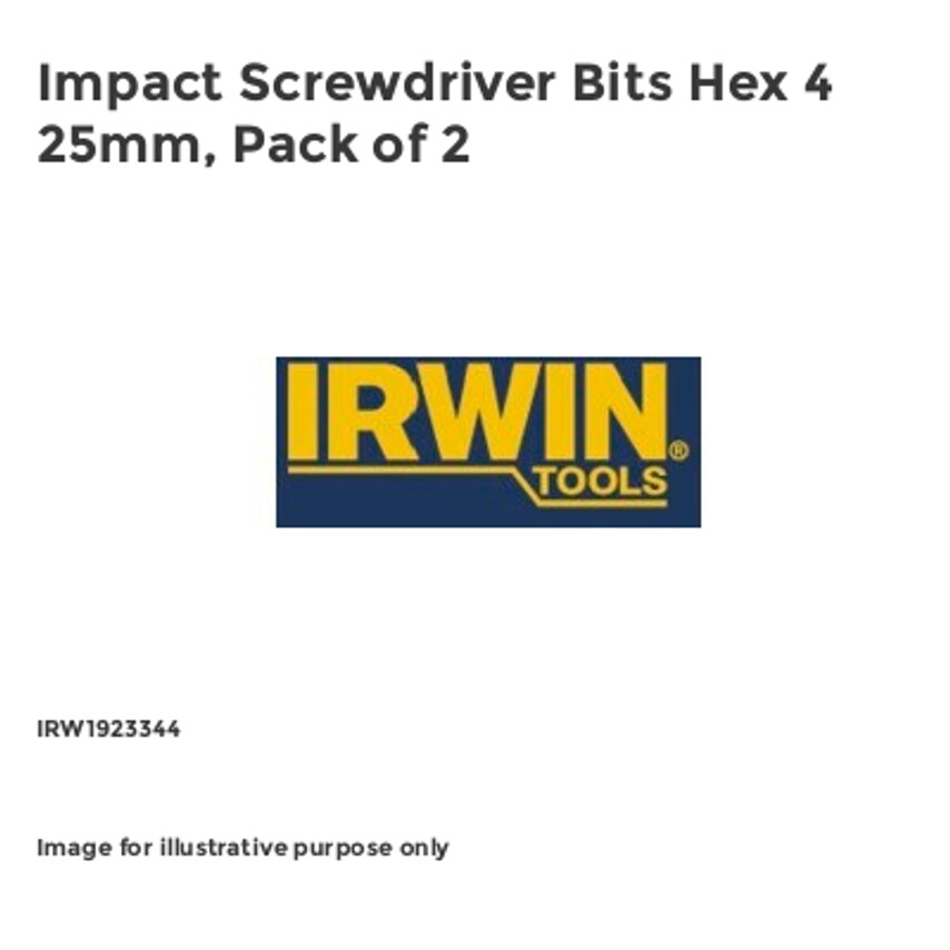Impact Screwdriver Bits Hex 4 25mm, Pack of 2