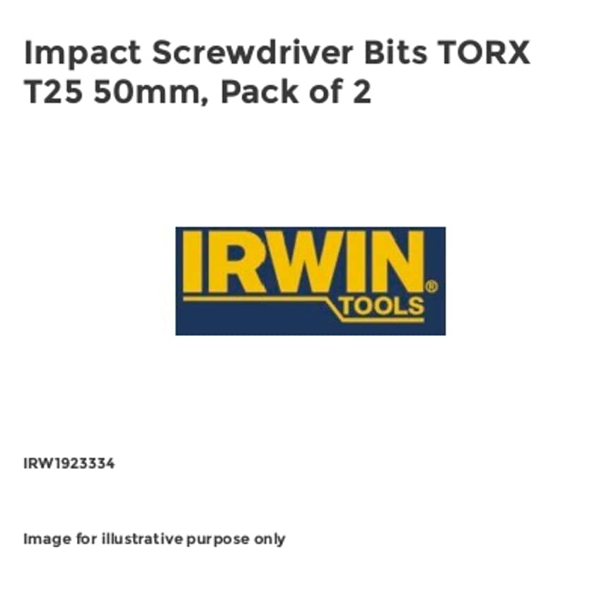 Impact Screwdriver Bits TORX T25 50mm, Pack of 2 IRW1923334