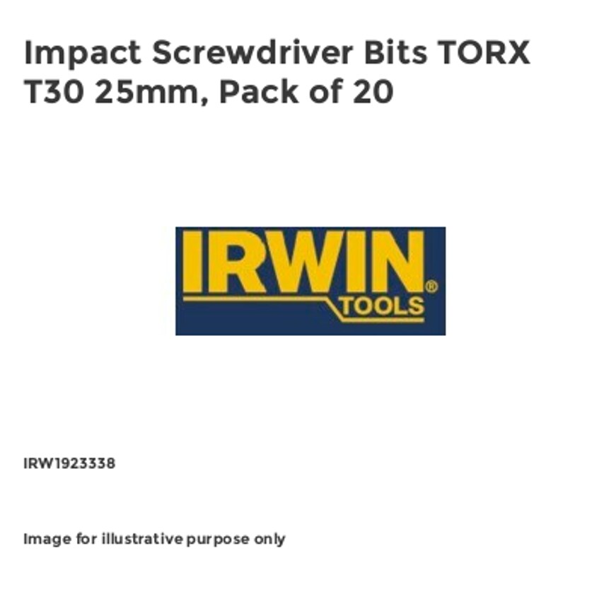 Impact Screwdriver Bits TORX T30 25mm, Pack of 20 IRW1923338