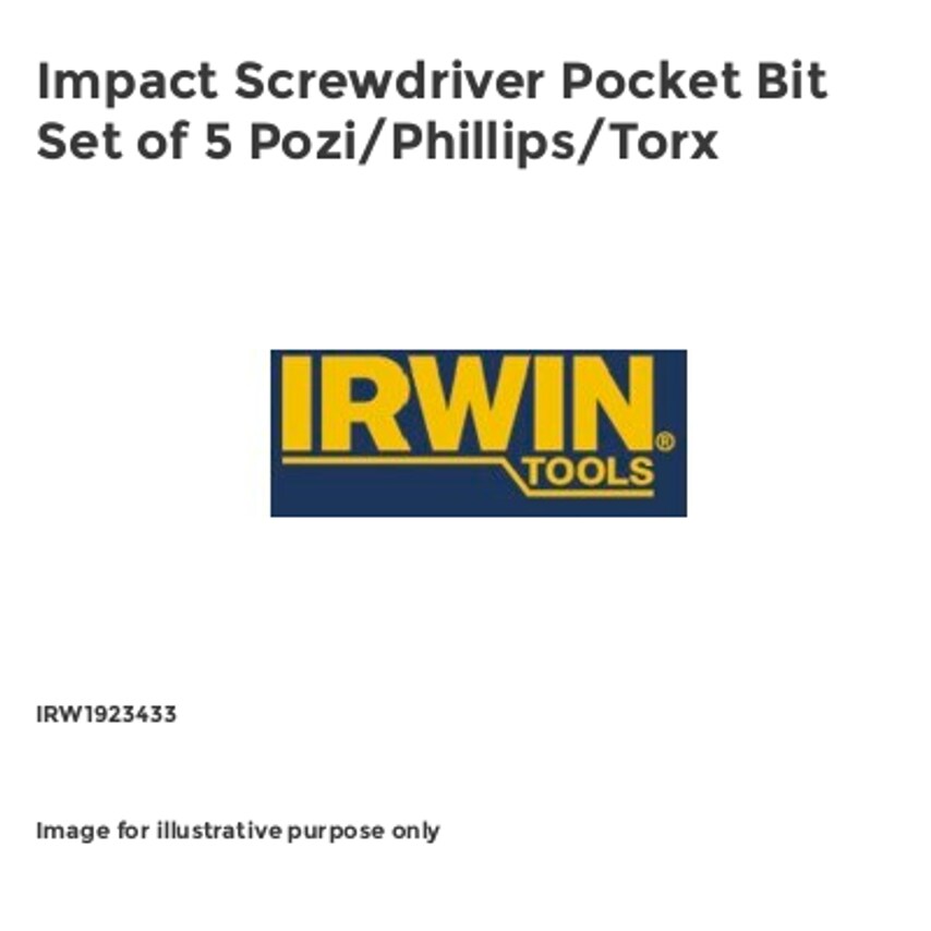 Impact Screwdriver Pocket Bit Set of 5 Pozi/Phillips/Torx
