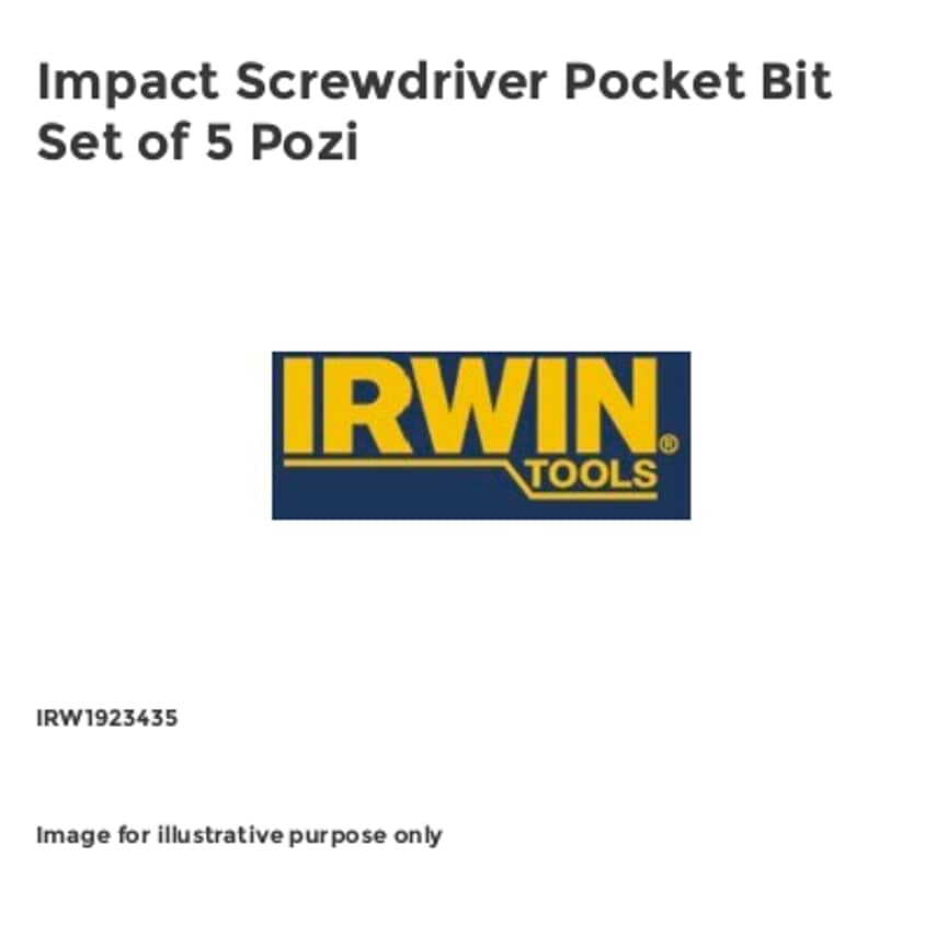 Impact Screwdriver Pocket Bit Set of 5 Pozi IRW1923435