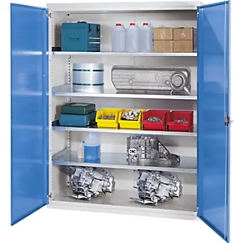 JUMBO Heavy Duty Cupboard Sheet Steel, 4 Full-Width Shelves, Light Grey/Light Blue