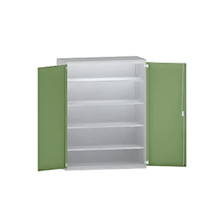 JUMBO Heavy Duty Cupboard Sheet Steel, 4 Full-Width Shelves, Light Grey/Reseda Green