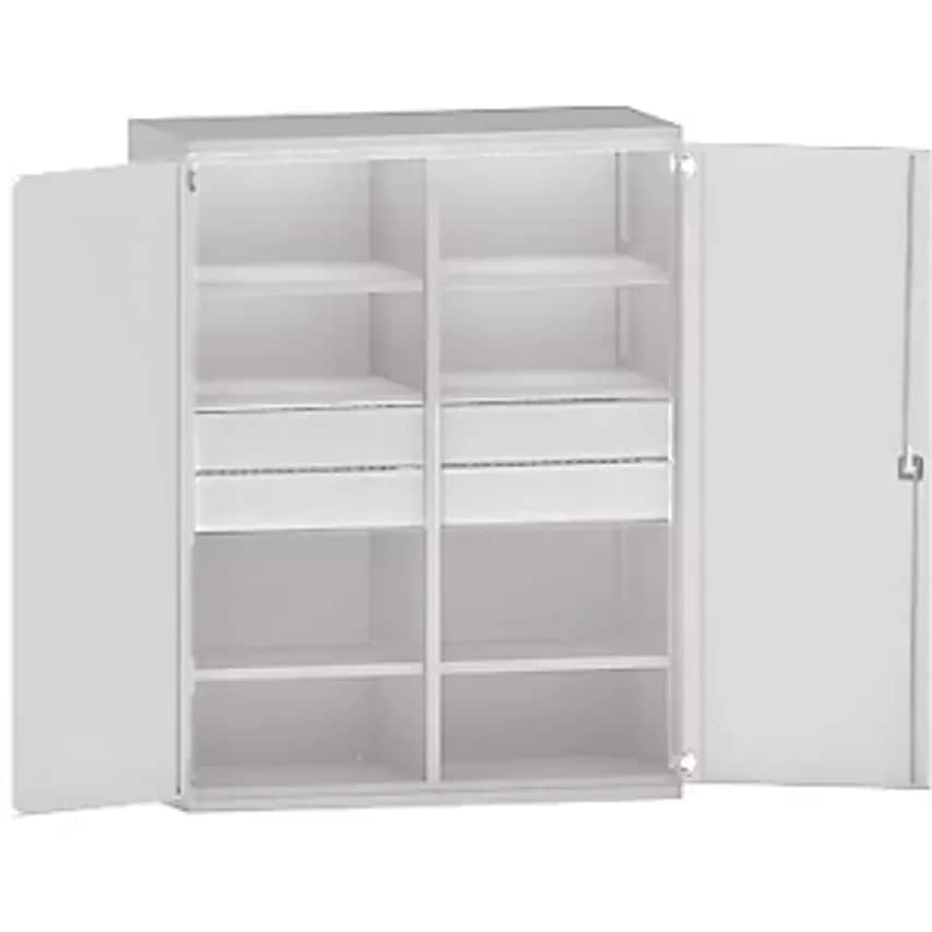 JUMBO Heavy Duty Cupboard Sheet Steel - 6 Shelves - 4 X 180mm High Drawers, Light Grey/Light Grey.