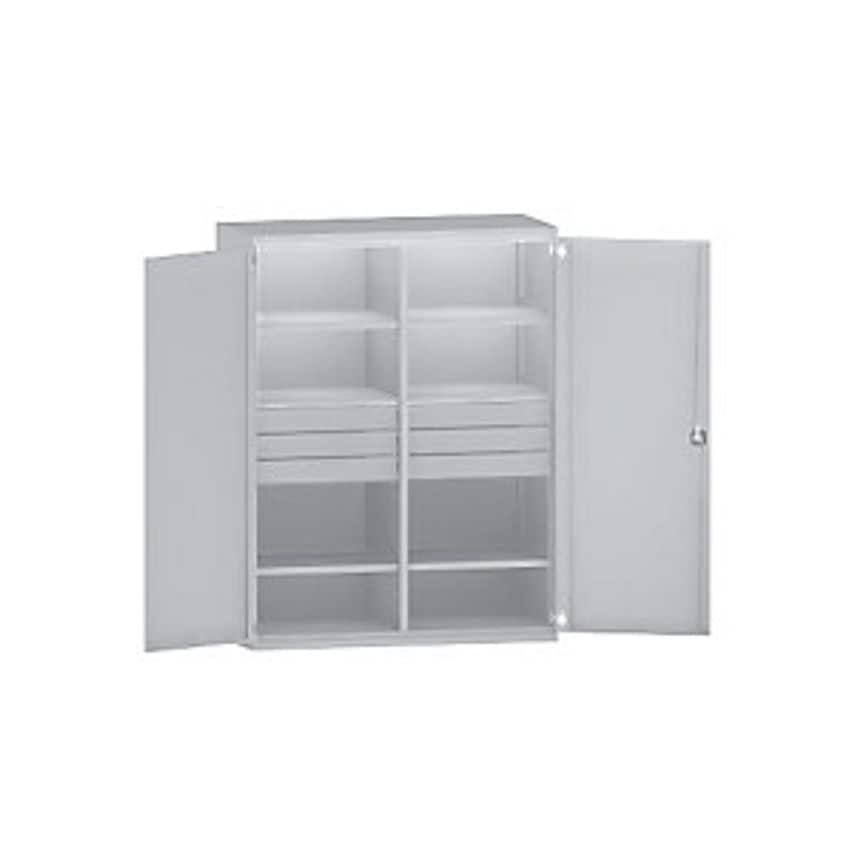JUMBO Heavy Duty Cupboard Sheet Steel - 6 Shelves - 6 X 120mm High Drawers, Light Grey/Light Grey.
