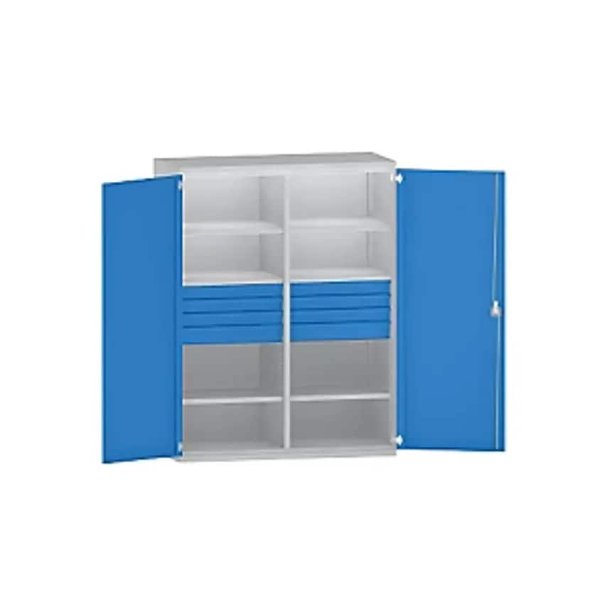 JUMBO Heavy Duty Cupboard Sheet Steel - 6 Shelves - Drawers 6 X 90mm, 2 X 120mm High, Light Grey/Light Blue