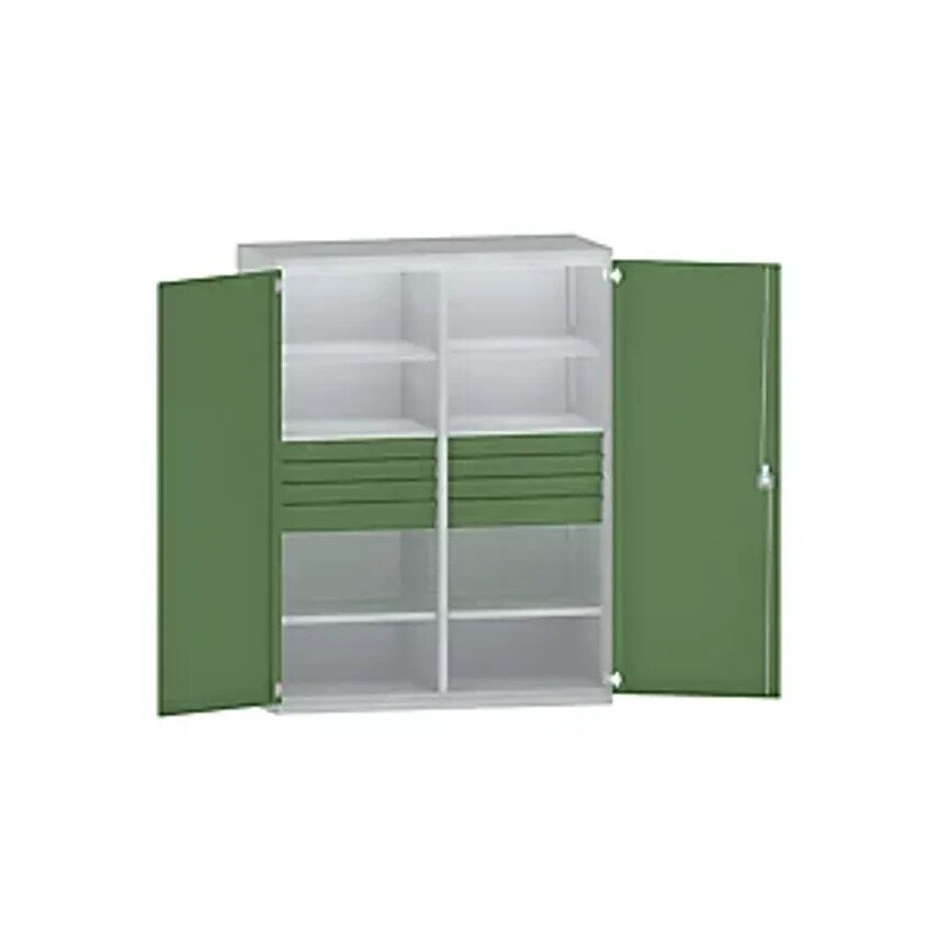 JUMBO Heavy Duty Cupboard Sheet Steel - 6 Shelves - Drawers 6 X 90mm, 2 X 120mm High, Light Grey/Reseda Green