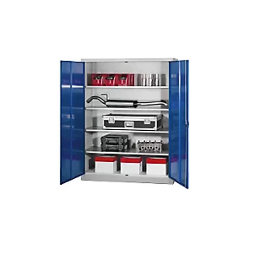 Jumbo Double Door Cupboard, Width 1500mm, 4 Shelves, Depth 500mm, Reseda Green Doors