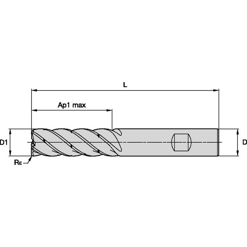 KOR5RA0625R188HBR030 End Mill KOR5 5/8X5/8X1 7/8X4 R