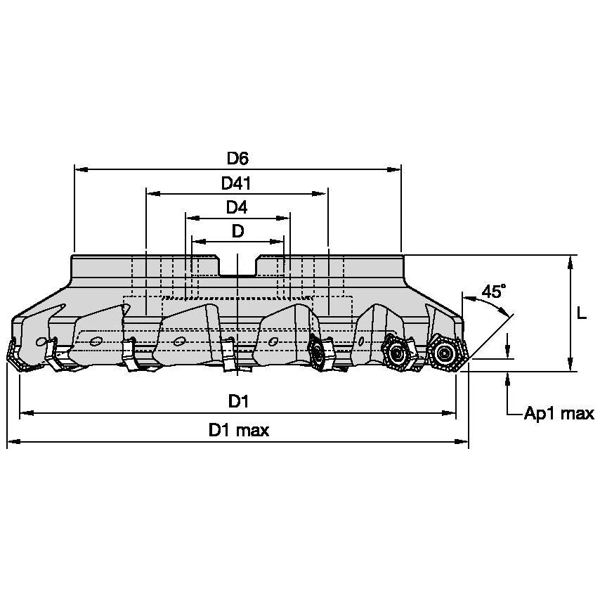 KSHR600HN5345XC8 Dodeka 45 Shell Mill D=6" Z=10