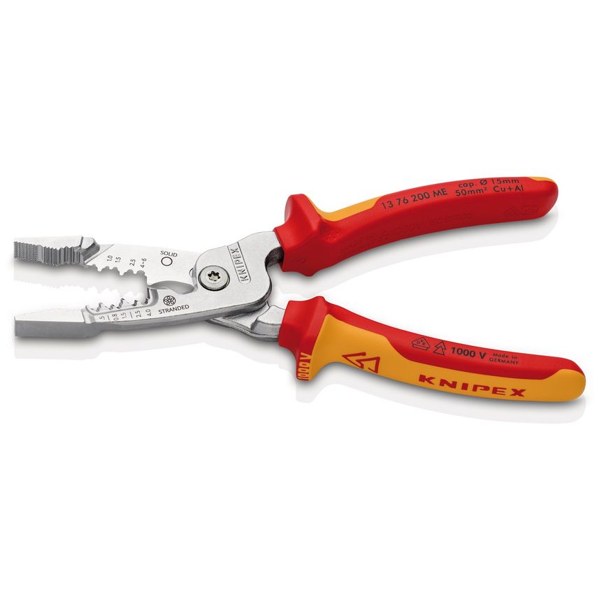 Knipex 13 76 200 ME Wire Stripper Metric Version Insulated with Multi-component Grips VDE-tested Chrome-plated 200mm