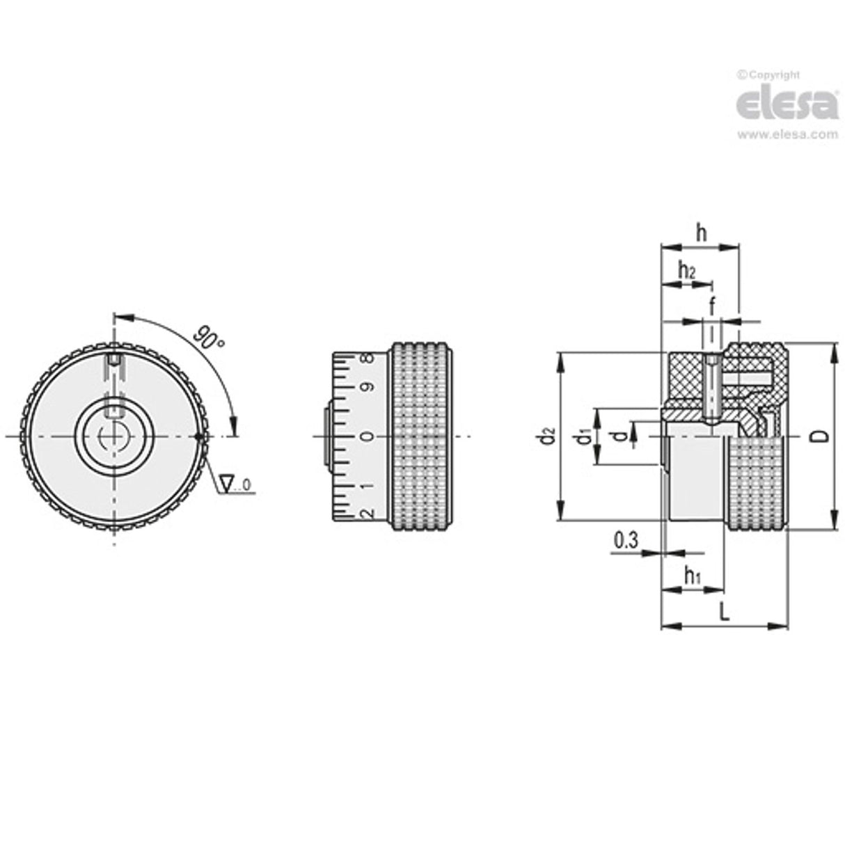 Knurled control knob-MBR.30 B-5+CGS-C2 Orange