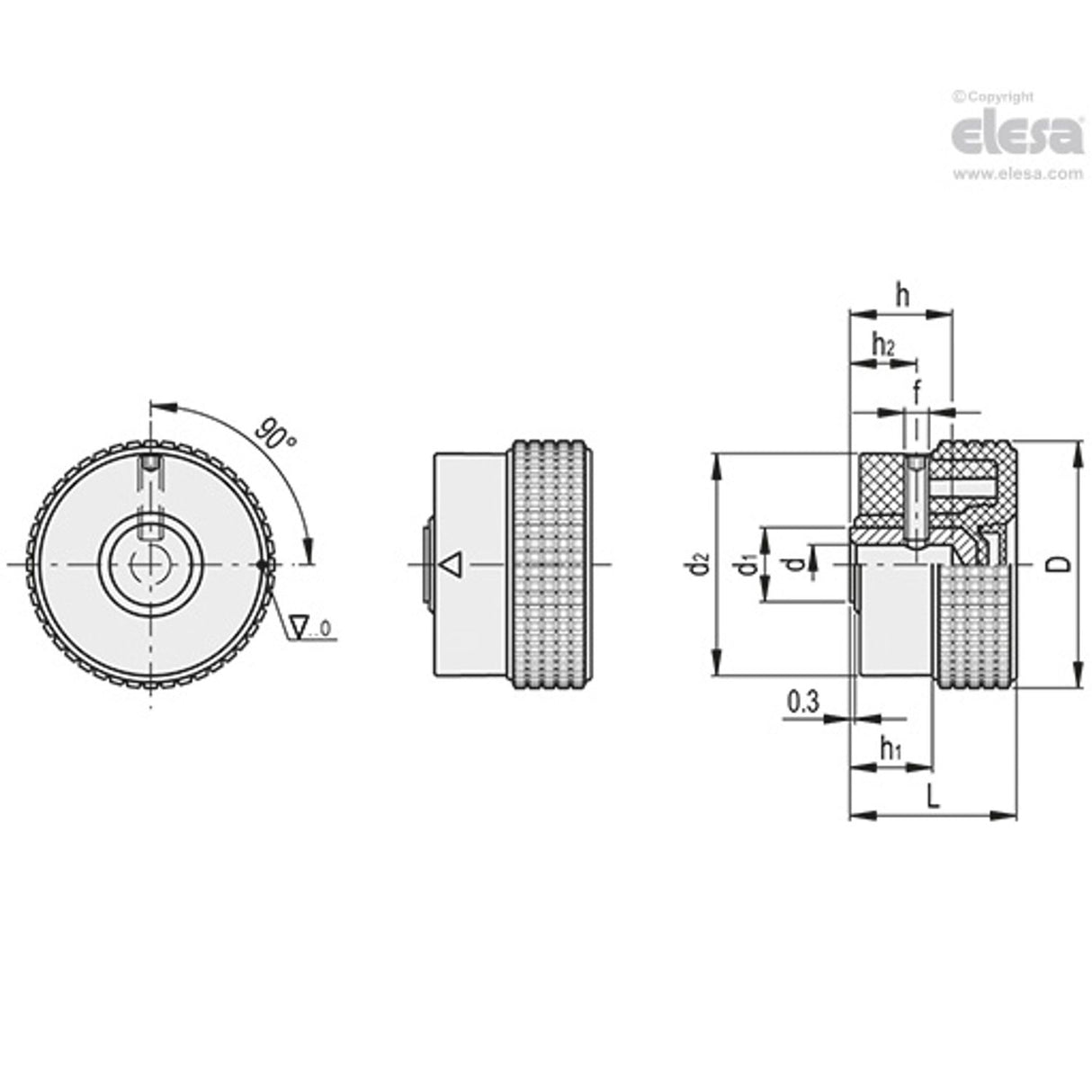 Knurled control knob-MBR.30 B-5+CK-C3 Grey