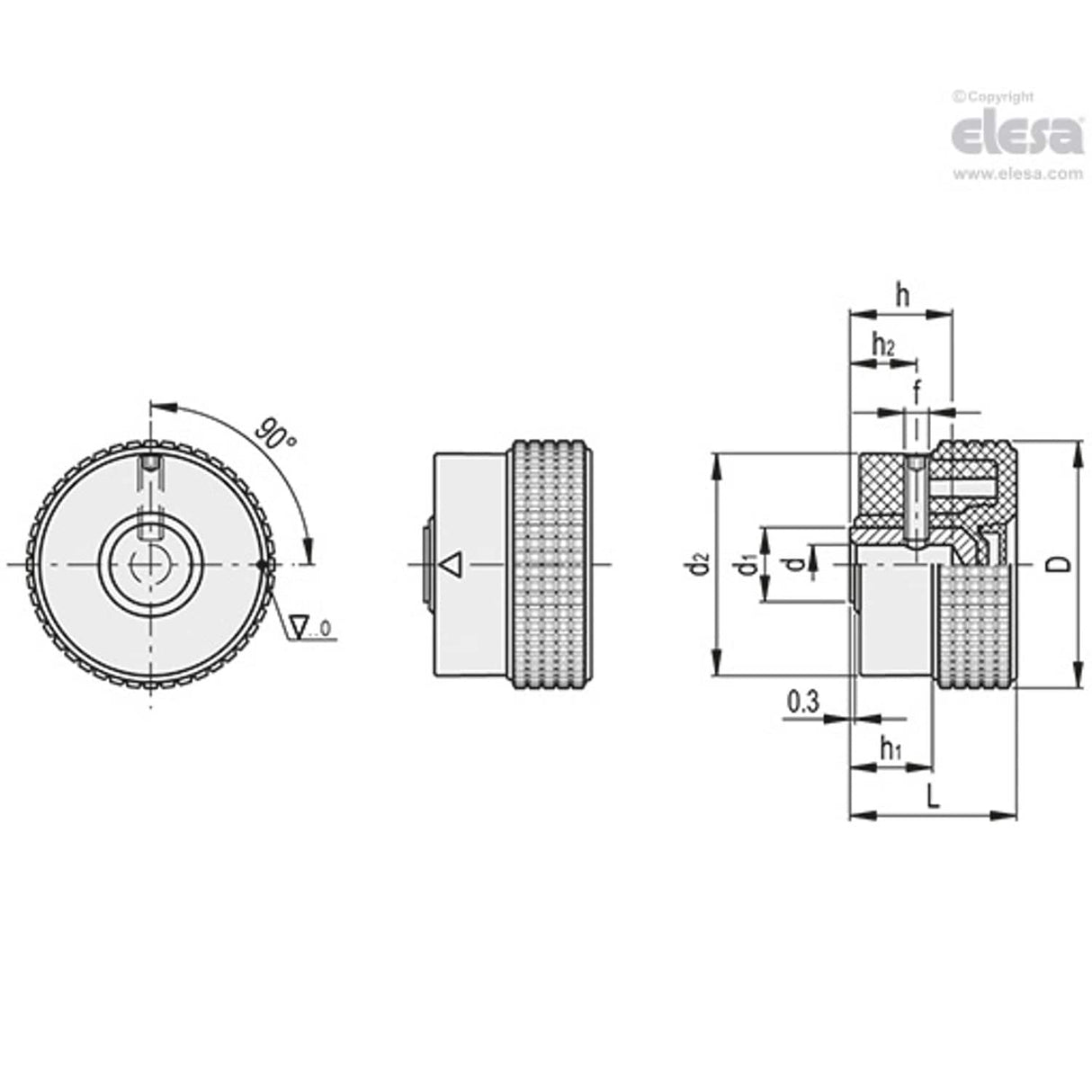 Knurled control knob-MBR.30 B-6+CK-C2 Orange