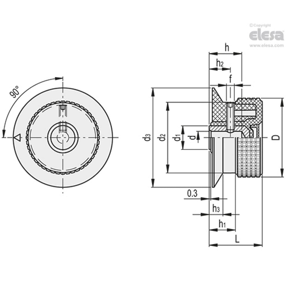 Knurled control knob-MBR.50 B-8+FK-C5 Blue