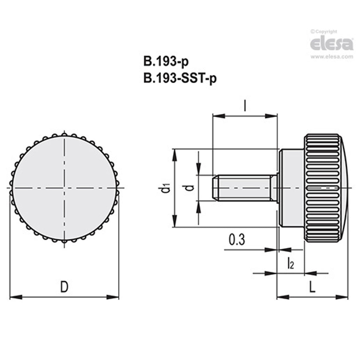 Knurled grip knob-B.193/25 p-M6x25