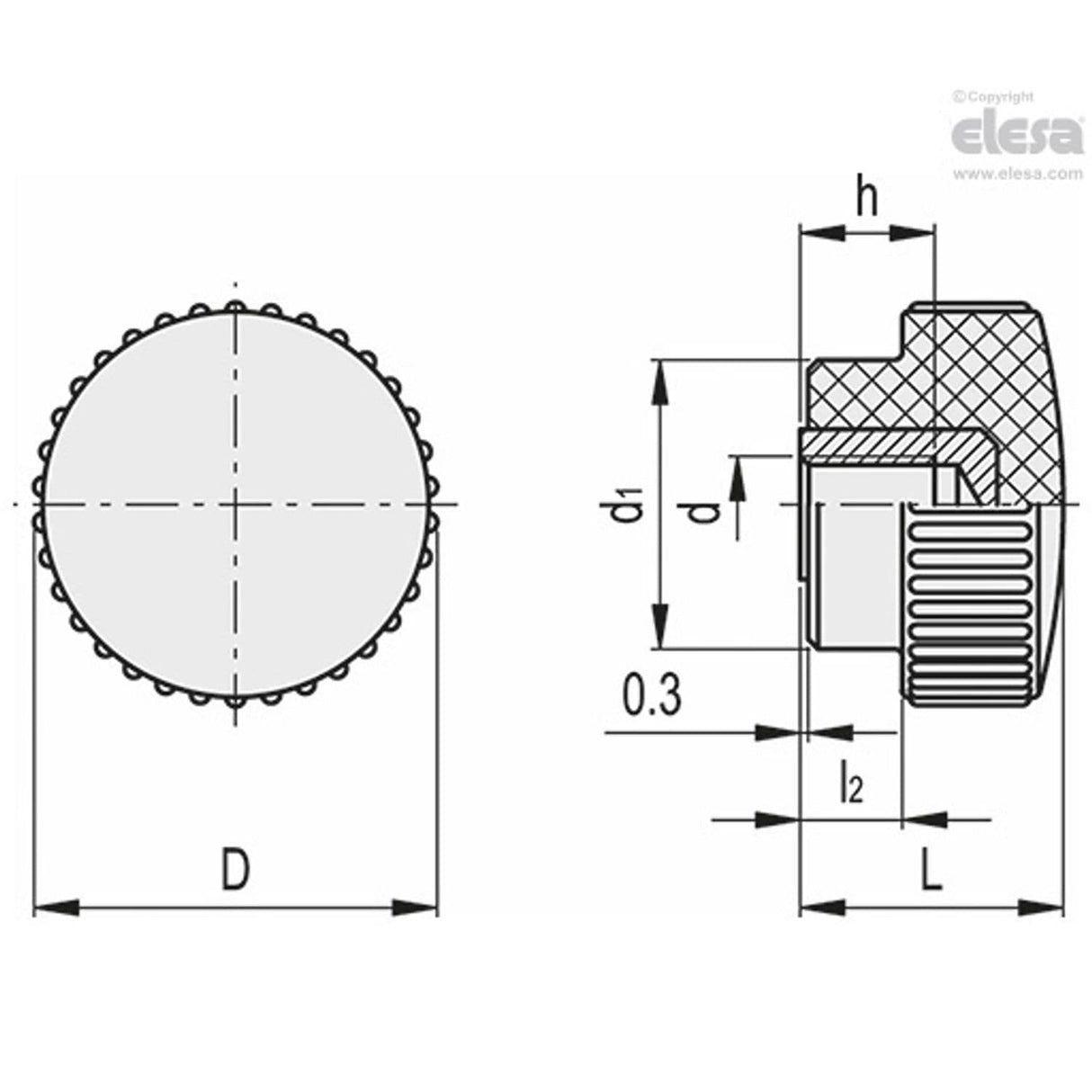 Knurled grip knob-B.193/30 B-M8