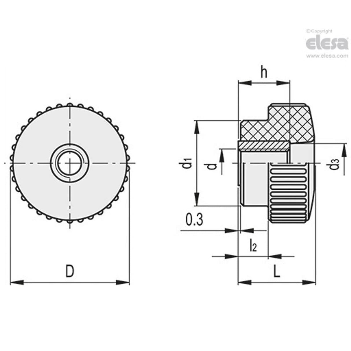 Knurled grip knob-B.193/40 FP-M12