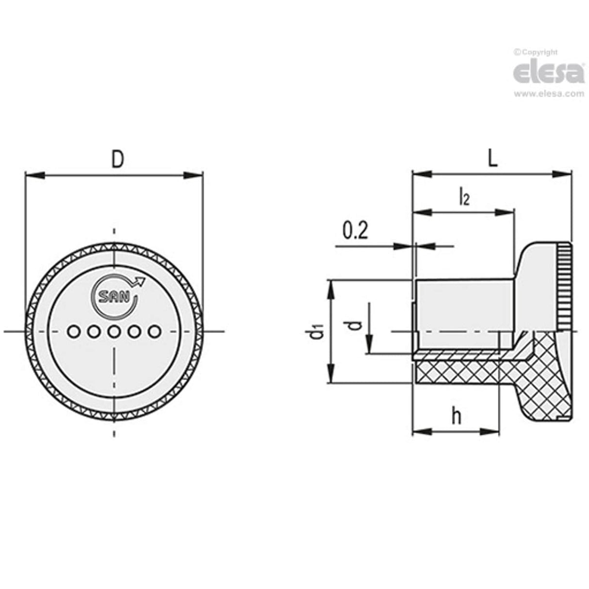 Knurled knob-EKK.21-SST M5-SAN-C16