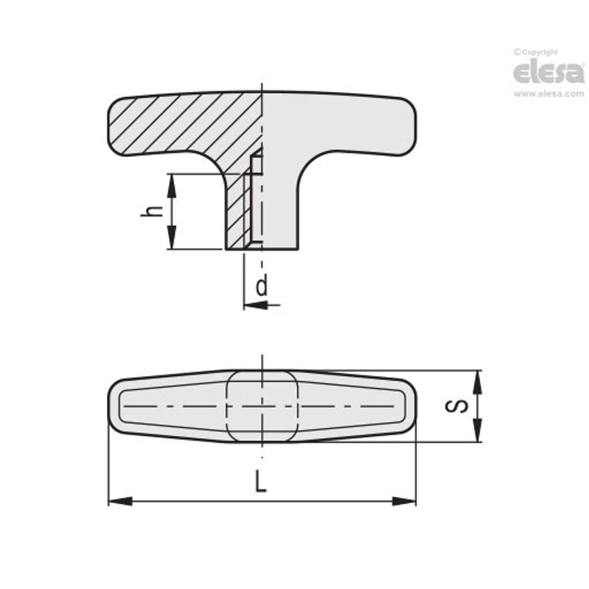 L652M T-Handles Aluminium L.652-M-AL-55-M6-C9
