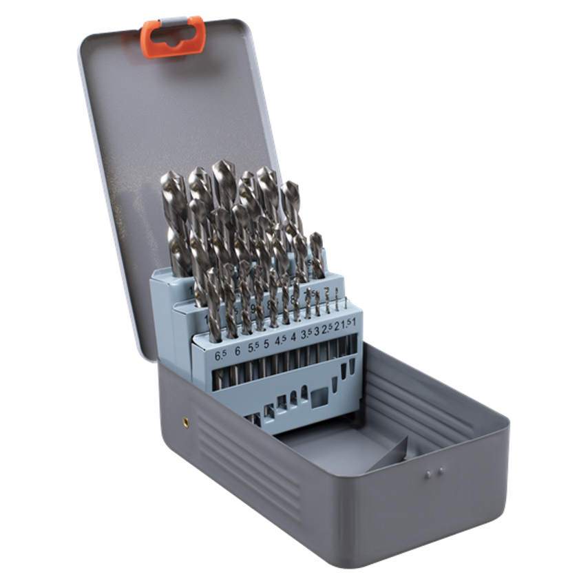 Left-Hand Spiral Drill Bit Set - 25 Piece