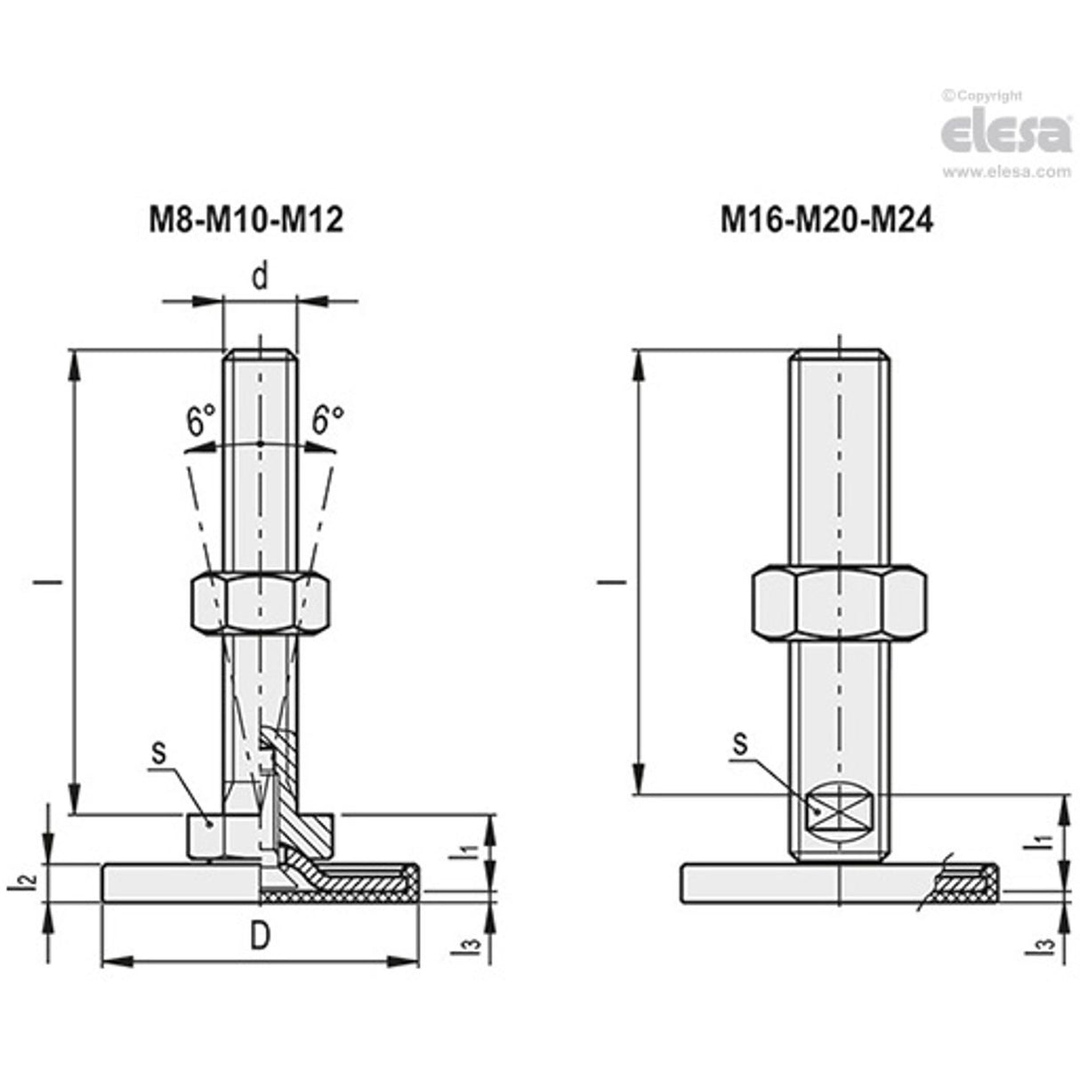 Levelling feet-LMP.50-A4-M12x60-TR