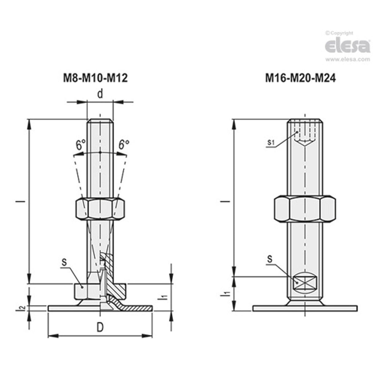 Levelling feet-LMP.60-SST-M12x100