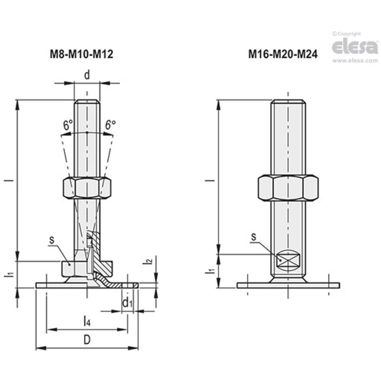 Levelling feet-LMP.80-A4-M24x200-FF