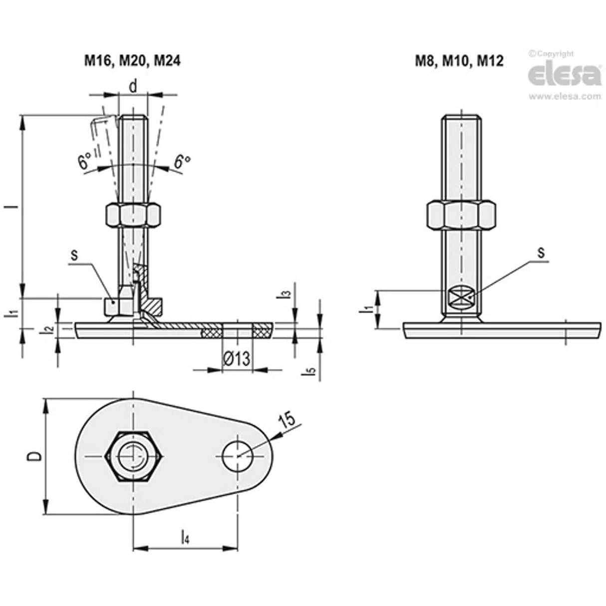 Levelling feet-LMP.F-50-A4-M16x75-TV
