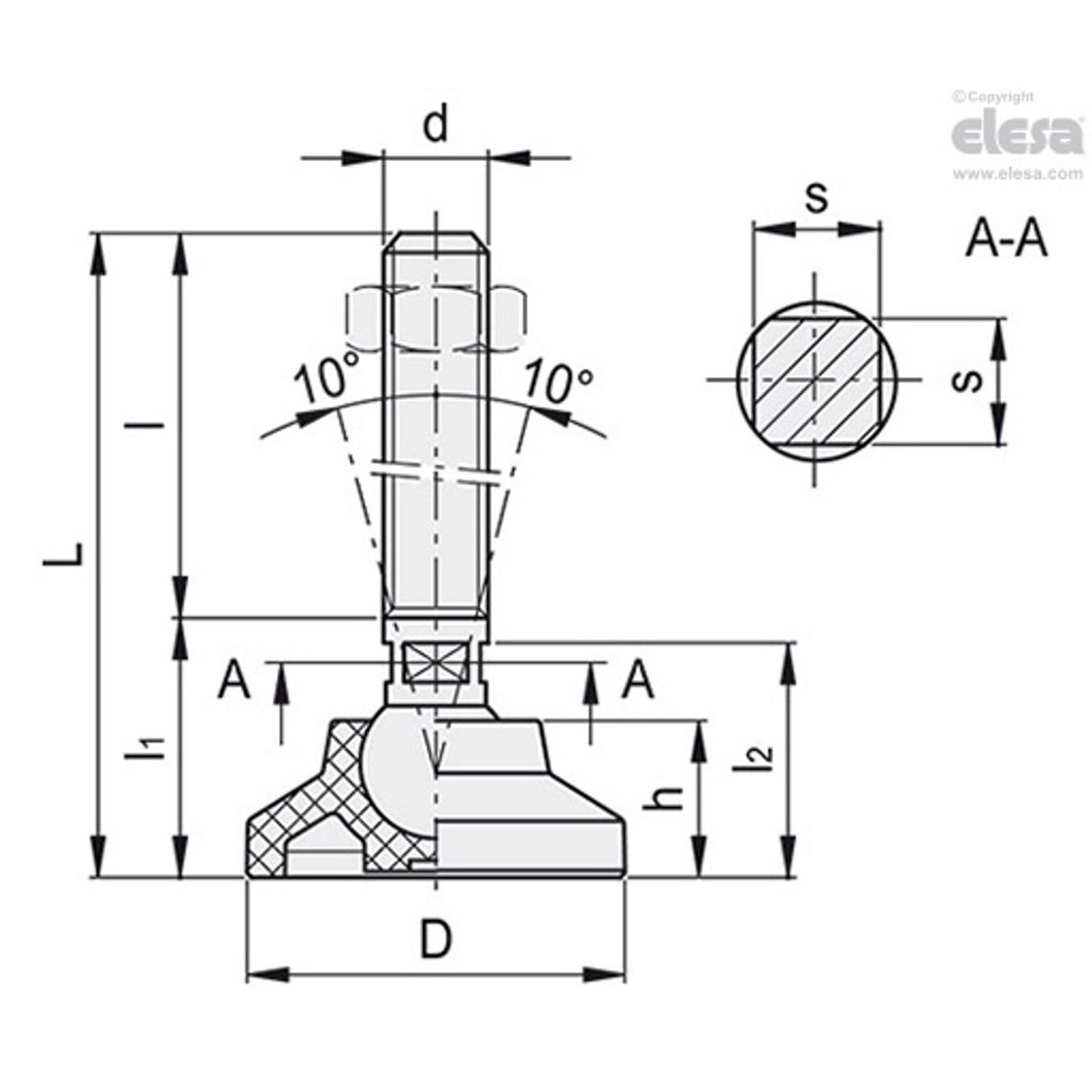 Levelling feet-LSQ.A-25-14-SST-M16x148