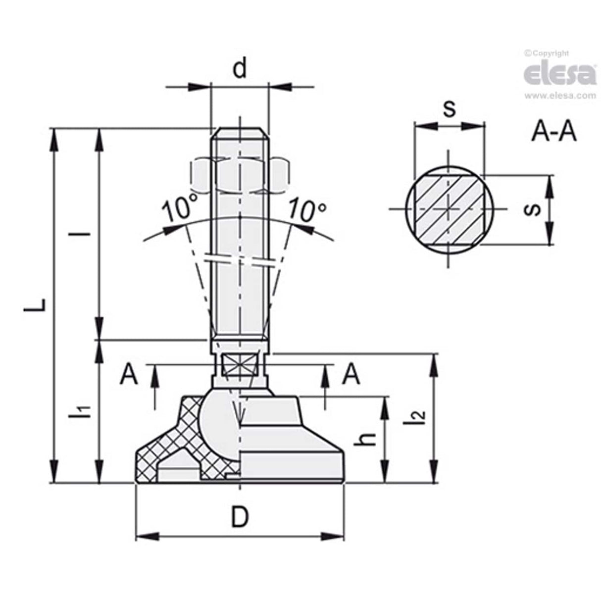 Levelling feet-LSQ.A-40-8.5-SST-M10x103