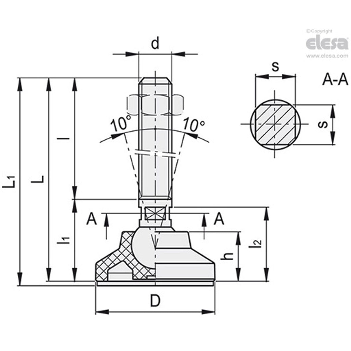 Levelling feet-LSQ.A-50-8.5-AS-SST-M12x48