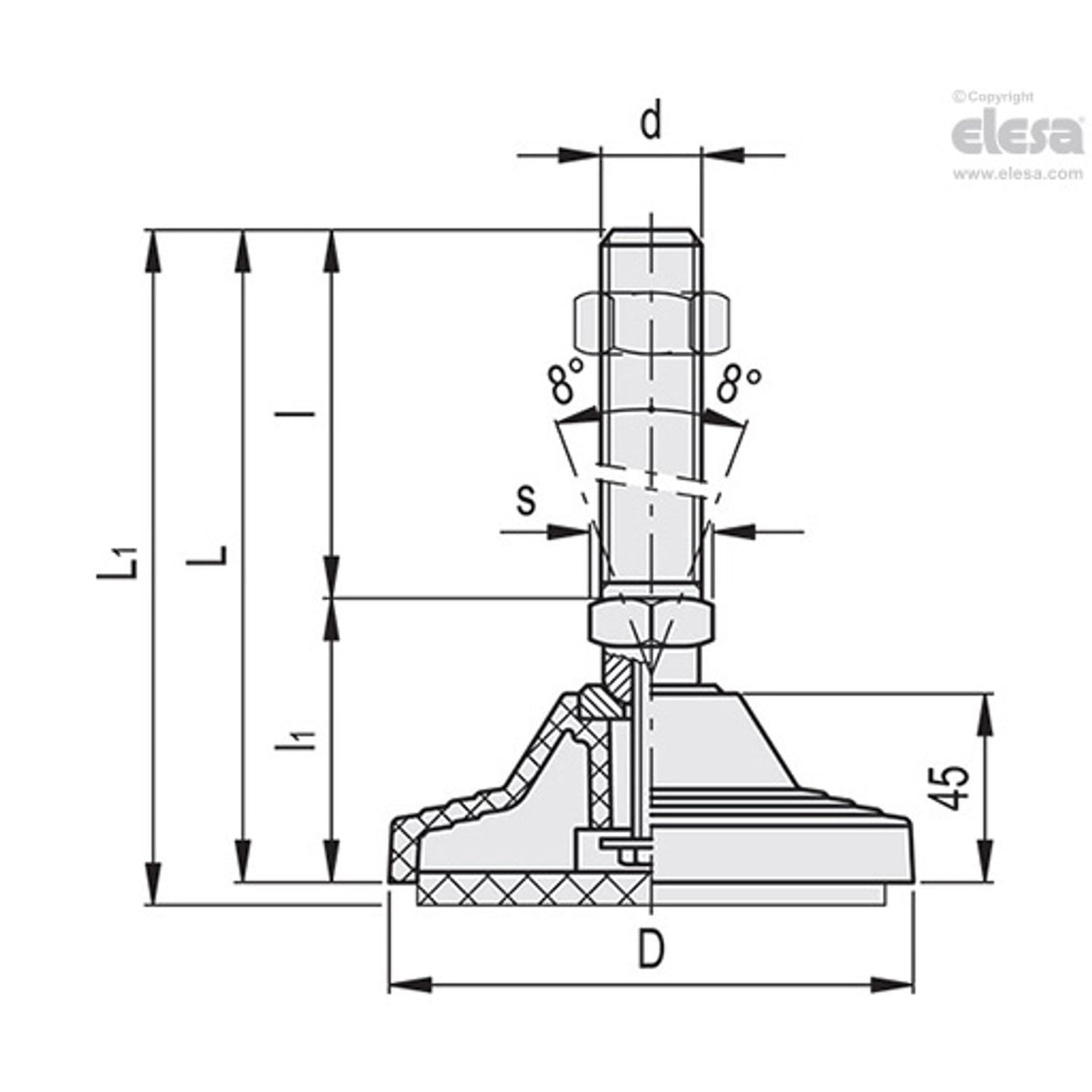 Levelling feet-LV.A-125-ACV-AS-M24x186