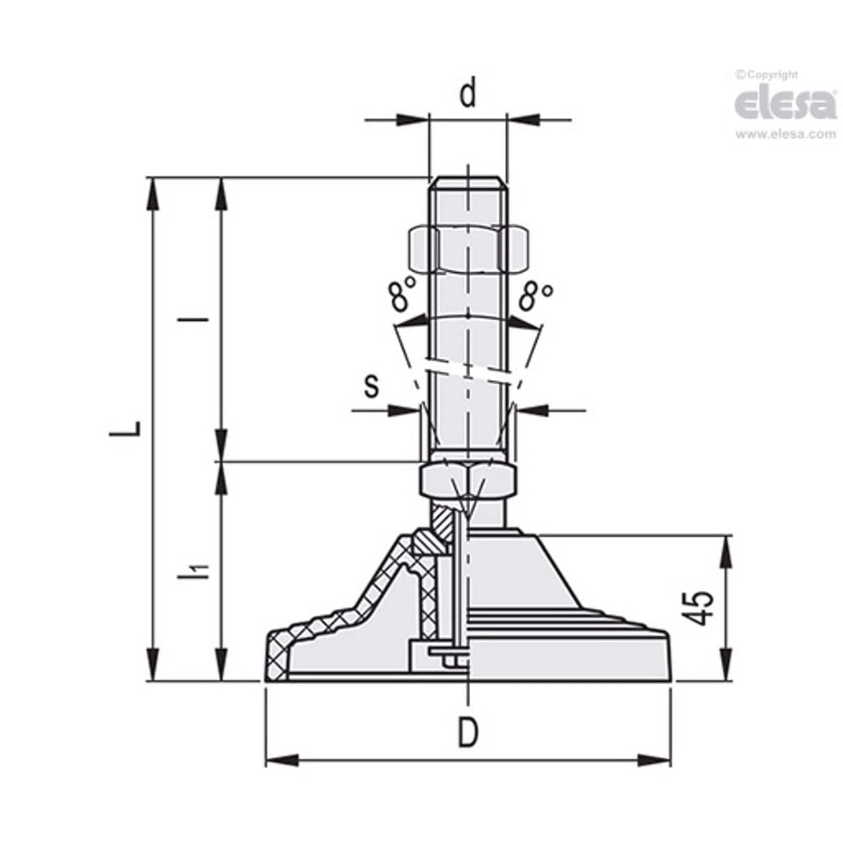 Levelling feet-LV.A-125-ACV-M30x186
