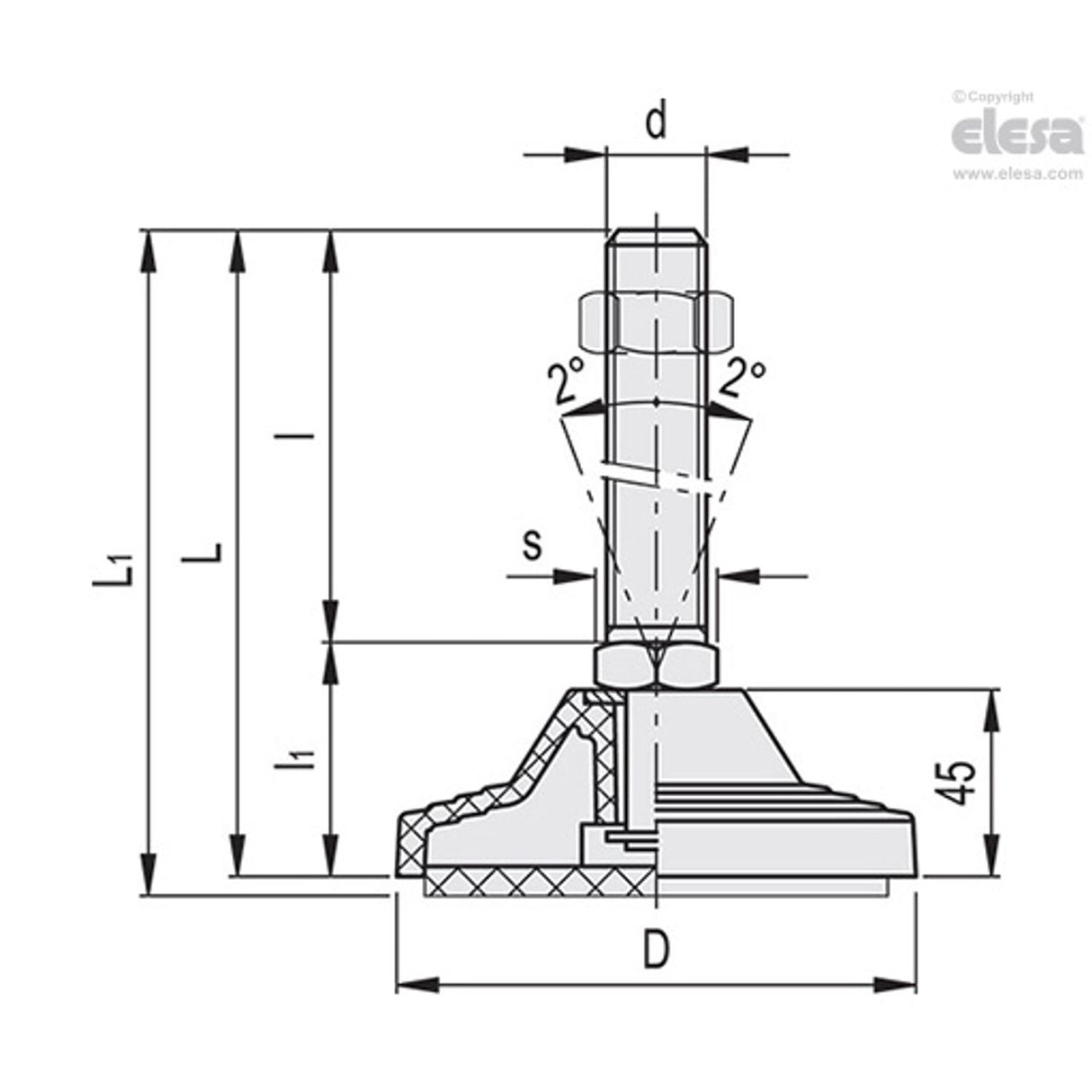 Levelling feet-LV.A-125-APS-AS-M30x155