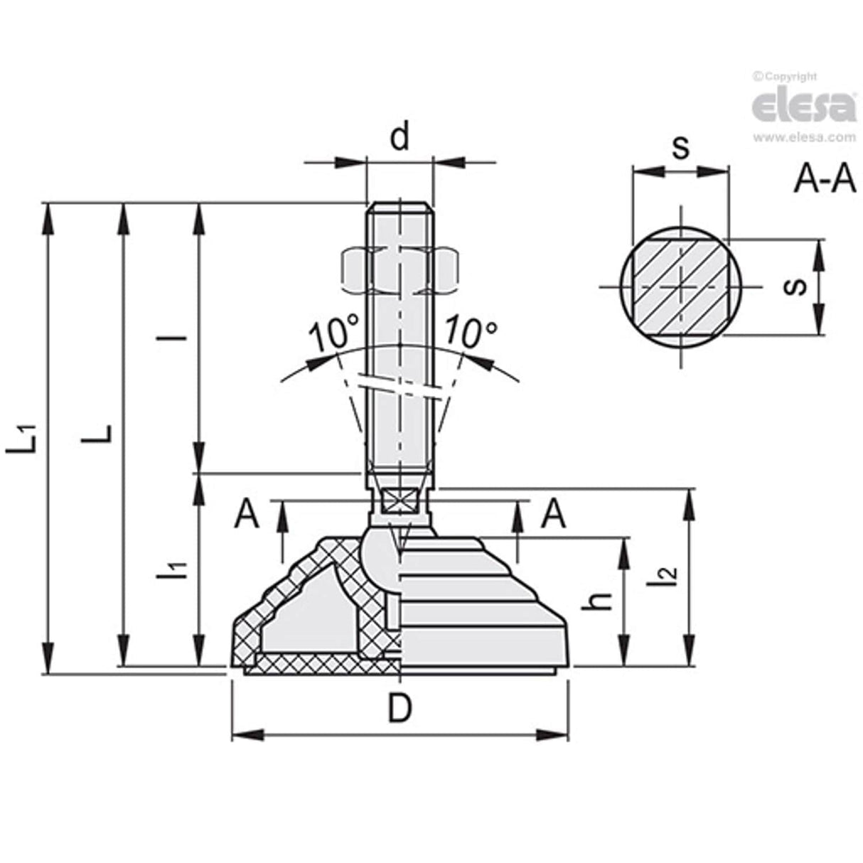 Levelling feet-LVQ.A-100-14-AS-SST-M16x108