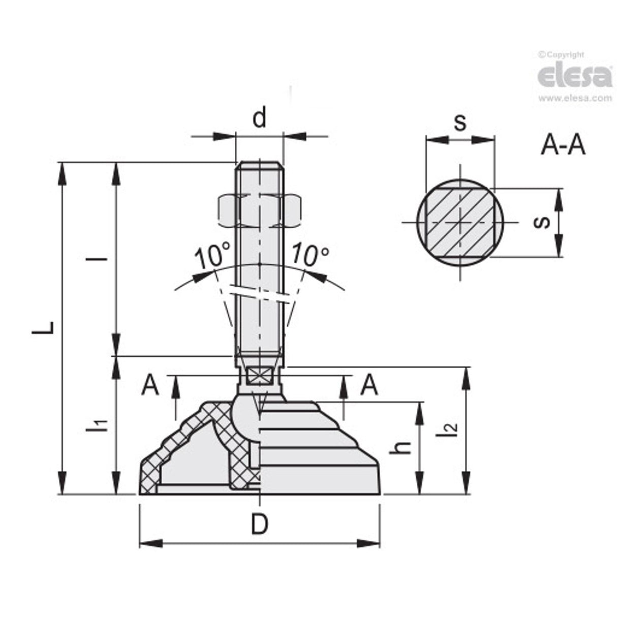 Levelling feet-LVQ.A-60-14-SST-M20x110