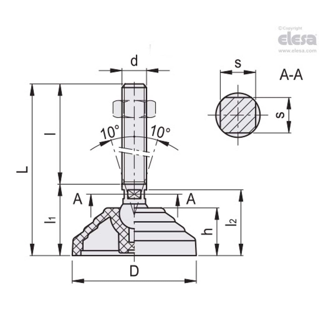 Levelling feet-LVQ.A-70-14-SST-M16x168
