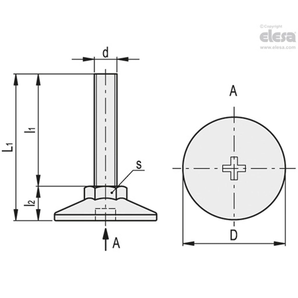 Levelling feet-LX.25-SW13-M6x64-S