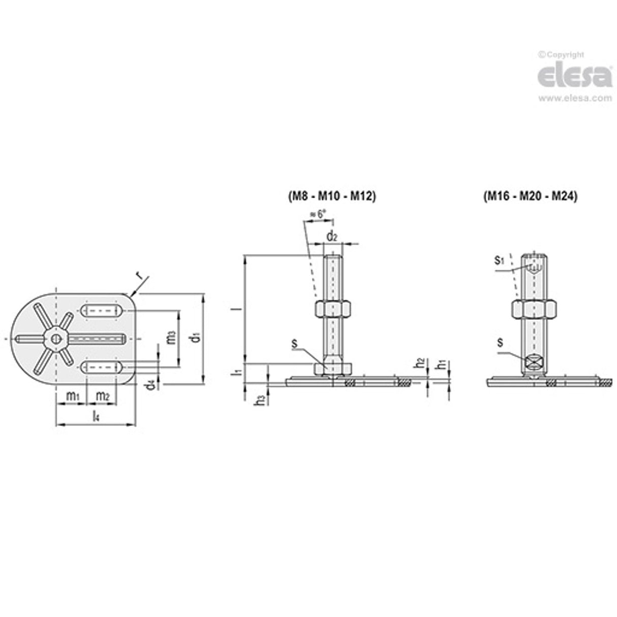 Levelling feet, ground mounting-LMD.F-2SL-80-M16x75-TV
