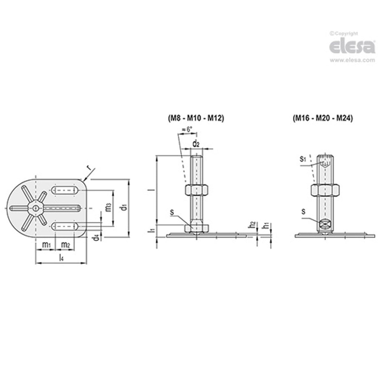 Levelling feet, ground mounting-LMD.F-2SL-80-SST-M12x80