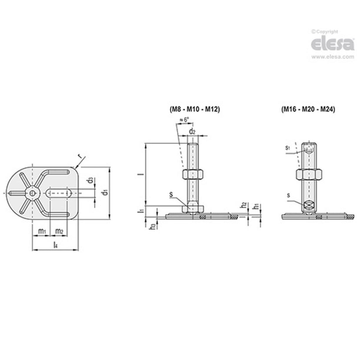Levelling feet, ground mounting-LMD.F-SL-80-M20x125-TV