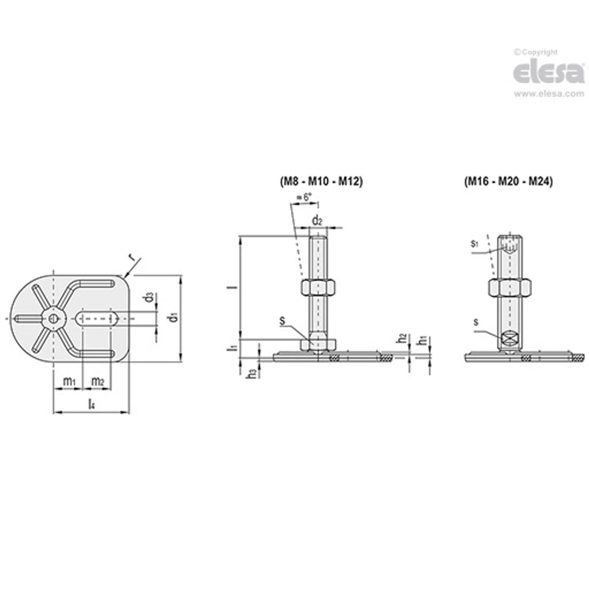 Levelling feet, ground mounting-LMD.F-SL-80-SST-M20x125-TV