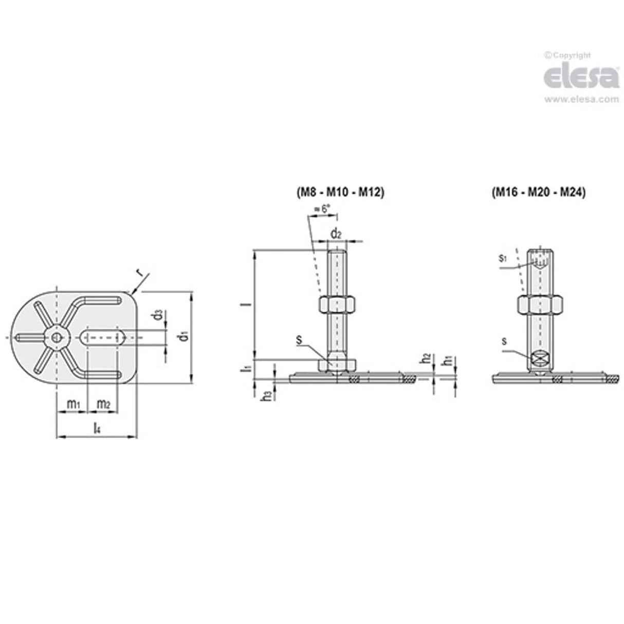 Levelling feet, ground mounting-LMD.F-SL-80-SST-M20x75-TV